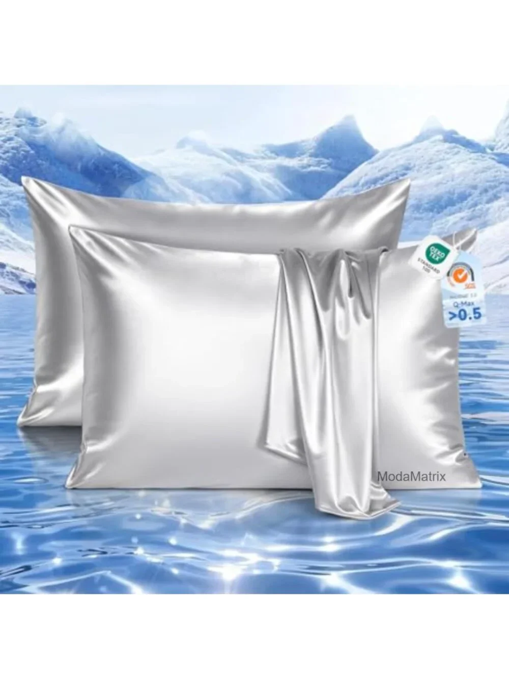 Cooling Satin Pillow Cases Set of 2 Standard Hidden Zipper
